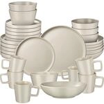 TecTake GmbH Geschirrset Una, aus Steingut, f&uuml;r 6 Personen - 30-tlg., taupe...