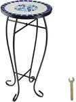 TecTake GmbH Balkontisch Blumenhocker mit Mosaikmuster 30x30x61,5cm - wei&szlig;/blau