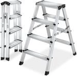 TecTake GmbH Doppelseitige Trittleiter Aluminium, klappbar, rutschfest - silber