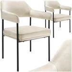 TecTake GmbH Armlehnstuhl Do&eacute;, gepolstert, Stahlbeine - Samtoptik off-white, 2er Set