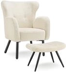 TecTake GmbH Sessel mit Hocker V&auml;nersborg Boucl&eacute;, dick gepolstert - Boucl&eacute;