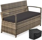 TecTake GmbH Rattan-Gartenbank Vecchia 2-Sitzer, wetterfest, Stauraum - natur