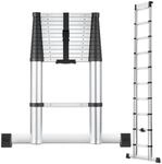 TecTake GmbH Teleskopleiter 13-stufig 3,85m, Soft Close, rutschfeste F&uuml;&szlig;e -...