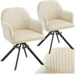 TecTake GmbH Samt-Drehstuhl Lona mit dicker Polsterung - creme/schwarz, 2er Set