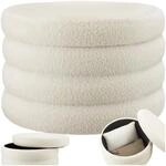 TecTake GmbH Sitzhocker Altu XL, gepolstert, Stauraum - Boucl&eacute; creme-wei&szlig;...