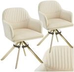 TecTake GmbH Samt-Drehstuhl Lona mit dicker Polsterung - creme/gold, 2er Set...