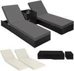 TecTake GmbH 2 Sonnenliegen Rattan mit Aluminiumgestell und Tisch inkl....
