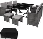 TecTake GmbH Rattan Sitzgruppe Malaga 6+4+1 mit Schutzh&uuml;lle - grau 403867
