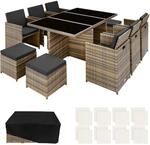 TecTake GmbH Aluminium Rattan Sitzgruppe New York 6+4+1 mit Schutzh&uuml;lle - natur