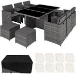 TecTake GmbH Aluminium Rattan Sitzgruppe New York 6+4+1 mit Schutzh&uuml;lle - grau