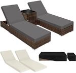 TecTake GmbH 2 Sonnenliegen Rattan mit Aluminiumgestell und Tisch inkl....