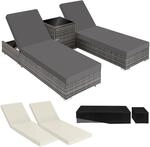 TecTake GmbH 2 Sonnenliegen Rattan mit Aluminiumgestell und Tisch inkl....