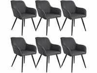 6er Set Stuhl Marilyn Leinenoptik, schwarze Stuhlbeine - dunkelgrau/schwarz