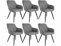 6er Set Stuhl Marilyn Leinenoptik, schwarze Stuhlbeine - hellgrau/schwarz