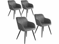 4er Set Stuhl Marilyn Stoff, schwarze Stuhlbeine - grau/schwarz