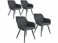 4er Set Stuhl Marilyn Leinenoptik, schwarze Stuhlbeine - dunkelgrau/schwarz