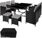 TecTake GmbH Rattan Sitzgruppe Malaga 6+4+1 mit Schutzh&uuml;lle - schwarz/grau 404319