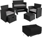 TecTake GmbH Rattan Sitzgruppe Modena 3+2+1 inkl. Schutzh&uuml;lle - schwarz/grau...