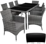 TecTake GmbH Rattan Sitzgruppe 8+1 mit Schutzh&uuml;lle - grau-meliert/grau 404328