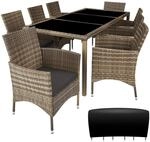 TecTake GmbH Rattan Sitzgruppe 8+1 mit Schutzh&uuml;lle - natur/dunkelgrau 404329
