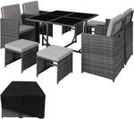 TecTake GmbH Rattan Sitzgruppe Bilbao 4+4+1 mit Schutzh&uuml;lle - grau 403901
