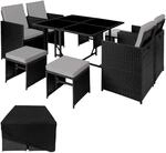 TecTake GmbH Rattan Sitzgruppe Bilbao 4+4+1 mit Schutzh&uuml;lle - schwarz/grau...