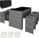 TecTake GmbH Aluminium Rattan Barset Ibiza 6+1 mit Schutzh&uuml;lle - grau 404386