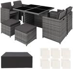TecTake GmbH Aluminium Rattan Sitzgruppe Manhattan 4+4+1 mit Schutzh&uuml;lle - grau