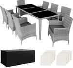 TecTake GmbH Aluminium Rattan Sitzgruppe Menorca 8+1 mit Schutzh&uuml;lle - hellgrau