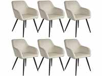 6er Set Stuhl Marilyn Samtoptik, schwarze Stuhlbeine - crème/schwarz