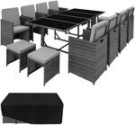 TecTake GmbH Rattan Sitzgruppe Palma 8+4+1 mit Schutzh&uuml;lle - grau/hellgrau 404394