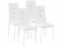 4 Esszimmerstühle, Kunstleder mit Glitzersteinen - weiß