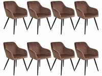8er Set Stuhl Marilyn Samtoptik, schwarze Stuhlbeine - braun/schwarz
