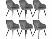 tectake 6er Set Stuhl Marilyn Samtoptik, schwarze Stuhlbeine - grau/schwarz...