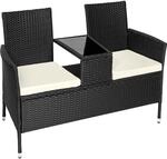 TecTake GmbH Rattan Gartensitzbank mit Tisch - schwarz/beige 404557