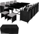 TecTake GmbH Rattan Sitzgruppe Palma 8+4+1 mit Schutzh&uuml;lle - schwarz/grau...