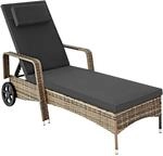 TecTake GmbH Sonnenliege Rattan mit Rollen - natur/dunkelgrau 404589