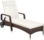 TecTake GmbH Sonnenliege Rattan mit Rollen - braun gemischt 404586