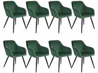 8er Set Stuhl Marilyn Samtoptik, schwarze Stuhlbeine - dunkelgrün/schwarz