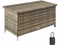 tectake Auflagenbox Kiruna mit Kunststoffgeflecht, 120x55x61,5cm, 270l - natur...