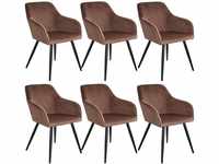 6er Set Stuhl Marilyn Samtoptik, schwarze Stuhlbeine - braun/schwarz