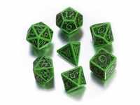 Q-Workshop Celtic 3D Revised Würfel-Set - 7 Stück - grün und schwarz 257530