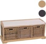 Mendler Sitzbank Bienne, Aufbewahrungsbox, 3 K&ouml;rbe, Kubu-Rattan-Geflecht,