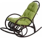 Schaukelstuhl HWC-C40, Schwingsessel Rattansessel, braun ~ Auflage gr&uuml;n