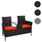 Poly-Rattan Sitzbank mit Tisch HWC-E24, Gartenbank Sitzgruppe Gartensofa, 132cm ~
