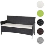 3-Sitzer Poly-Rattan Gartenbank Halden, Sitzbank ~ anthrazit, Kissen creme