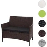 Poly-Rattan Gartenbank Halden, Sitzbank Bank ~ braun-meliert, Kissen schwarz