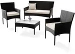 Polyrattan Sitzgruppe Fort Myers - Schwarz, Creme