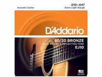 Daddario EJ10 Westerngitarrensaiten 80/20 Bronze, Extra Light Gauge, .010-.047