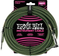 Ernie Ball Instrumentenkabel Gewebe 3,05 m, gerade / gewinkelt, schwarz/gr&uuml;n